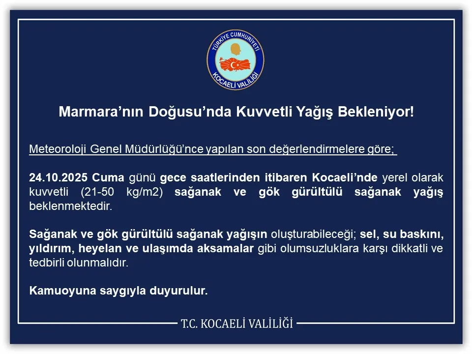 MARMARA’NIN DOĞUSU’NDA KUVVETLİ YAĞIŞ BEKLENİYOR!