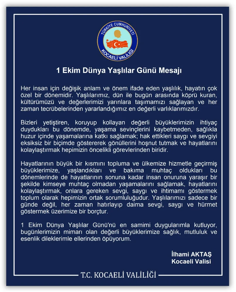 1 Ekim Dünya Yaşlılar Günü Mesajı